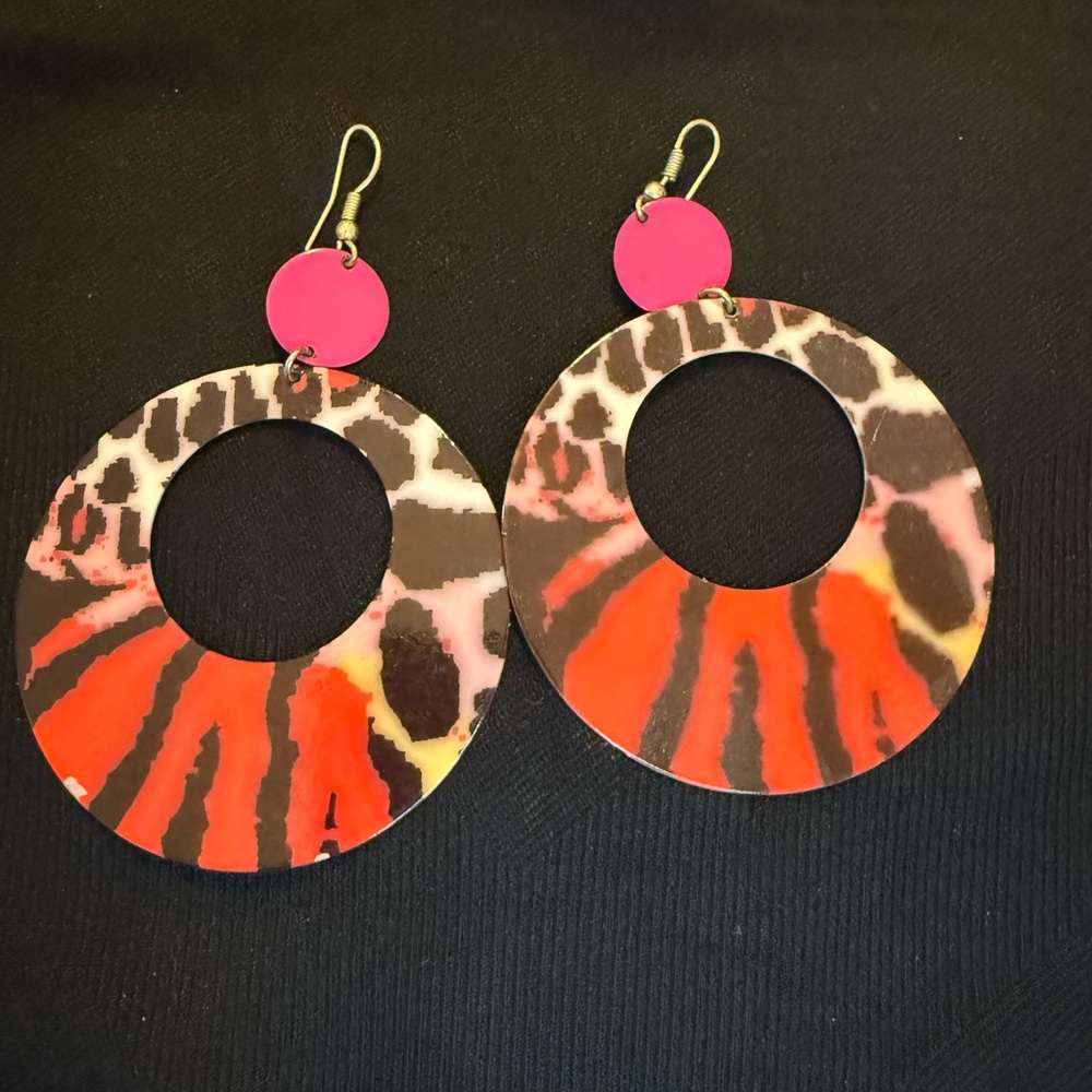Vibrant Pink and Orange Hoop Earrings